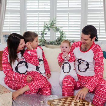 Personalised Nordic Penguin Family Christmas Pyjamas, 3 of 12