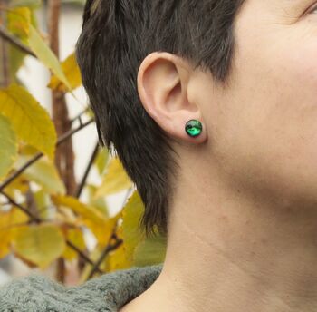 Emerald Green Glass And Sterling Silver Stud Earrings, 3 of 12