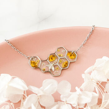 Stainless Steel Honeycomb Bee Necklace, 2 of 7