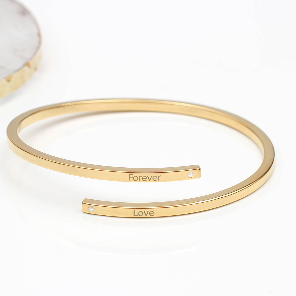 Diamond And Gold Plated Or Silver Personalised Bangle By Hurleyburley