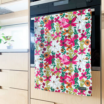 Vivid Garden Blooms Floral Print Handmade Tea Towel, 6 of 8