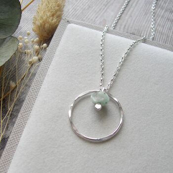 Kiwi Jasper Sterling Silver Circle Necklace, 3 of 5