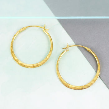 Battered Small Gold Plated Silver Hoop Earrings, 2 of 9