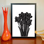 Daffodil Flowers Black And White Linocut Art Print, thumbnail 4 of 5