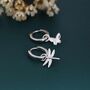 Mismatched Butterfly And Dragonfly Huggie Hoops In Sterling Silver, thumbnail 8 of 12