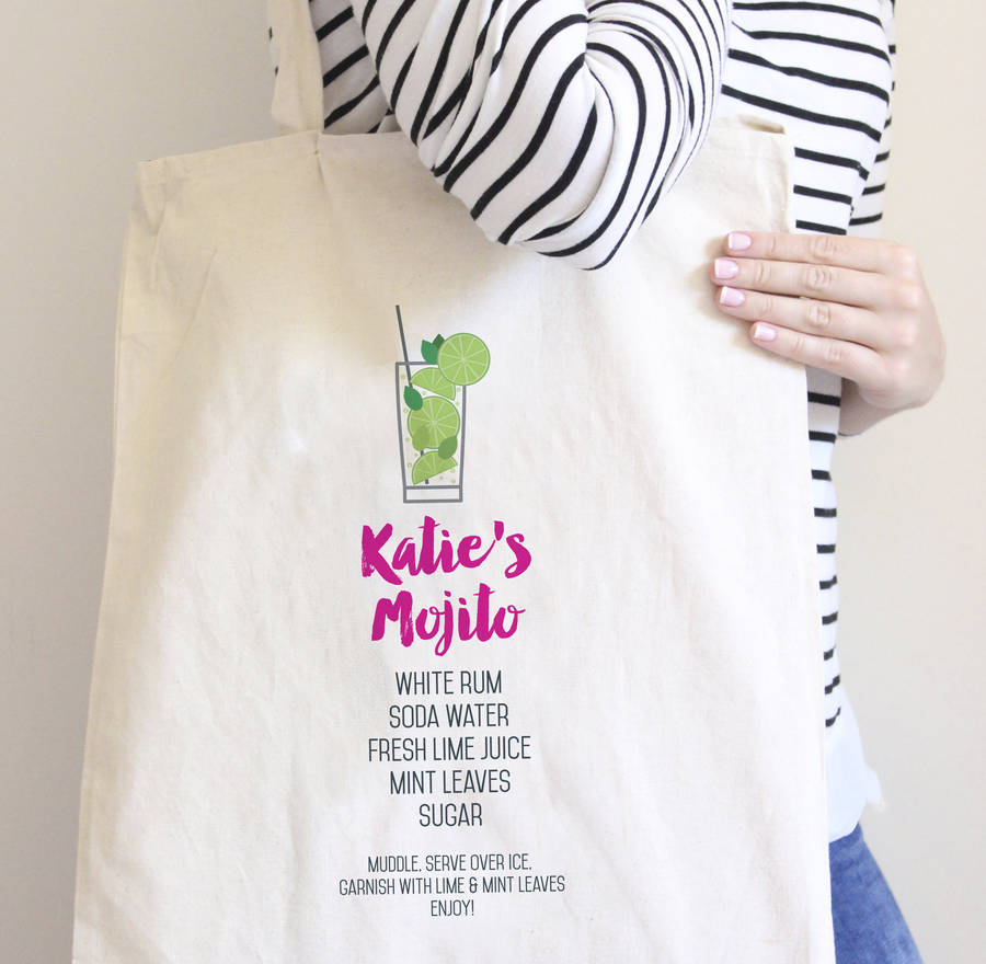 personalised mojito cocktail recipe tote bag by sarah hurley