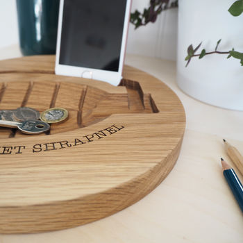 Personalised Oak Watch, Coin, Keys And Phone Holder, 4 of 5
