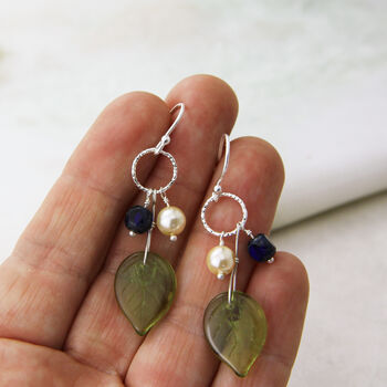 Silver Or Bronze Blue And Green Flower Earrings, 5 of 9