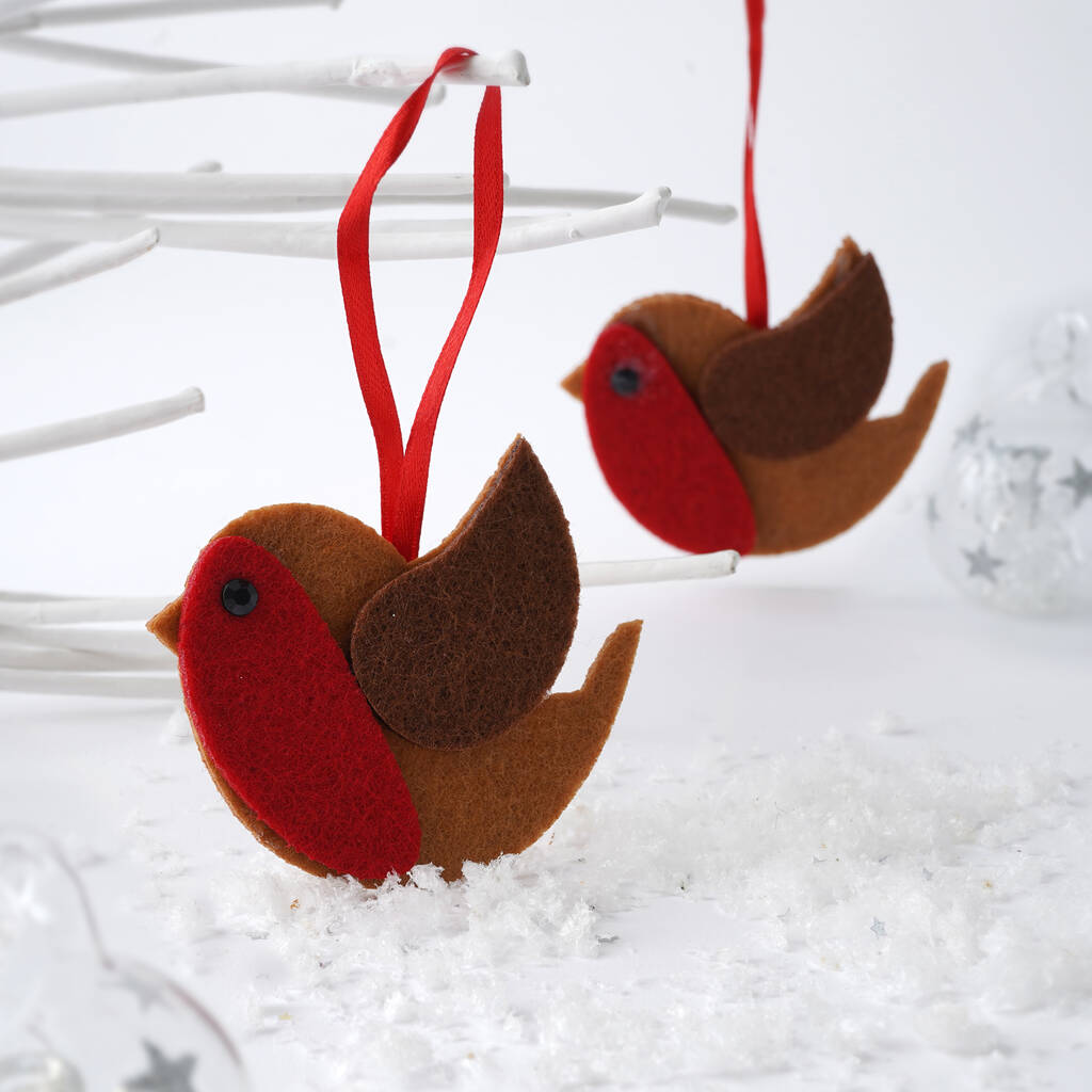 Two Pack Of Robin Felt Christmas Tree Decorations By CGB Giftware