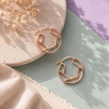 Hexagonal Gold Plated Silver Hoop Earrings, 5 of 9