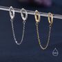 Cz Huggie Hoop Earrings With A Linking Chain, thumbnail 5 of 12