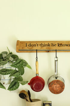 Custom Engraved Farmhouse Kitchen Pan Hanger – Handmade From Dartmoor Oak, 5 of 12