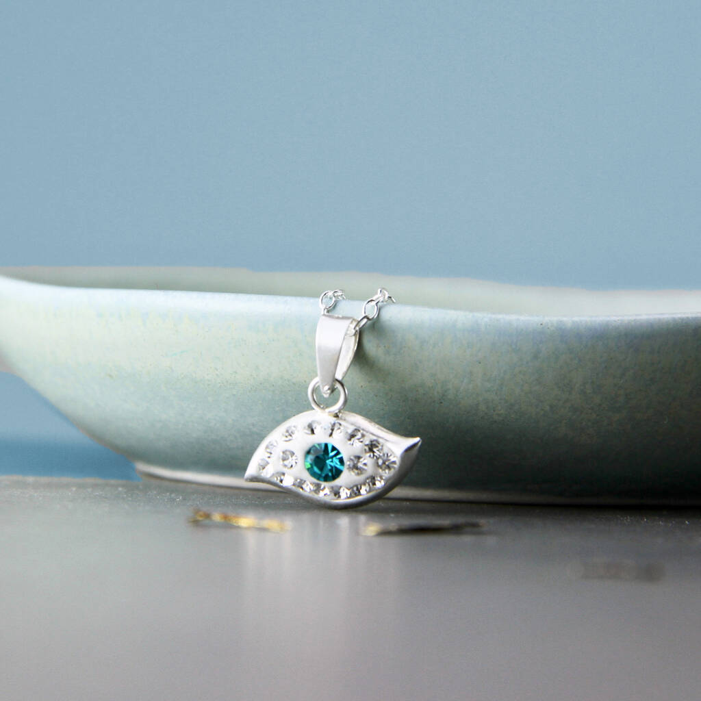 Sterling Silver Evil Eye Crystal Necklace By Gaamaa