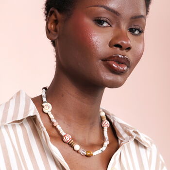 Semi Precious Coastal Beaded Necklace In Gold Plating, 3 of 4