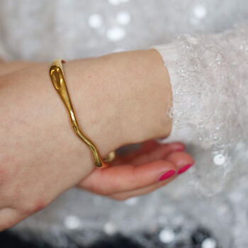 Wavy Gold Cuff Bangle, 3 of 8