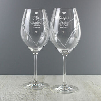 Personalised Hand Cut Heart Swarovski Wine Glasses, 2 of 3