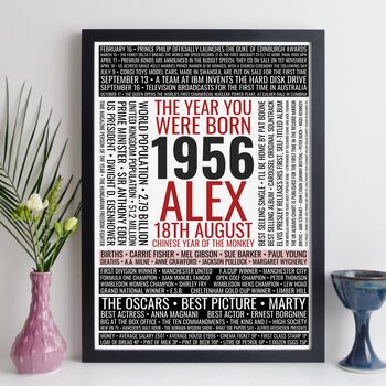 Personalised 70th Birthday Print Gift Year Facts 1956, 3 of 12