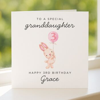Personalised Bunny 3rd Birthday Card For Granddaughter, 2 of 7