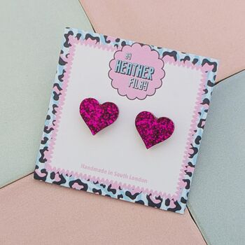 Love Heart Glitter Resin Stud Earrings Pink, Hot Pink, Red, Gold And Silver, 10 of 12