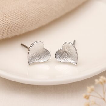 Sterling Silver Textured Heart Stud Earrings – 7mm, 3 of 7
