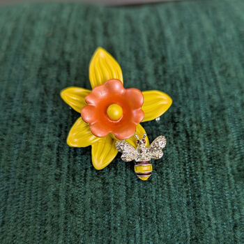 Yellow Daffodil Flower Brooch, Silver Plated, 4 of 4