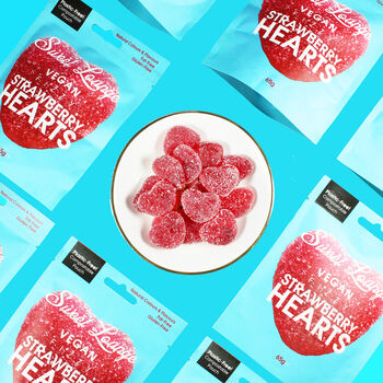 Vegan Fizzy Strawberry Hearts. 65g And 130g Packs, 2 of 4