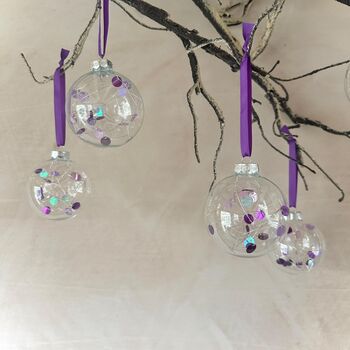 Set Of Six Purple And Pink Baubles Purple Christmas Decor, 3 of 6