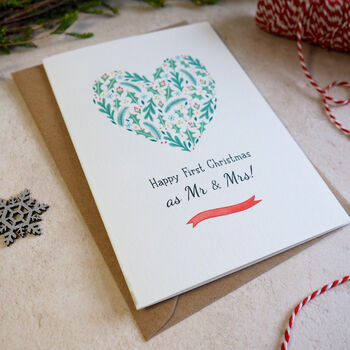 Holly Heart 1st Married Christmas Card, 5 of 5