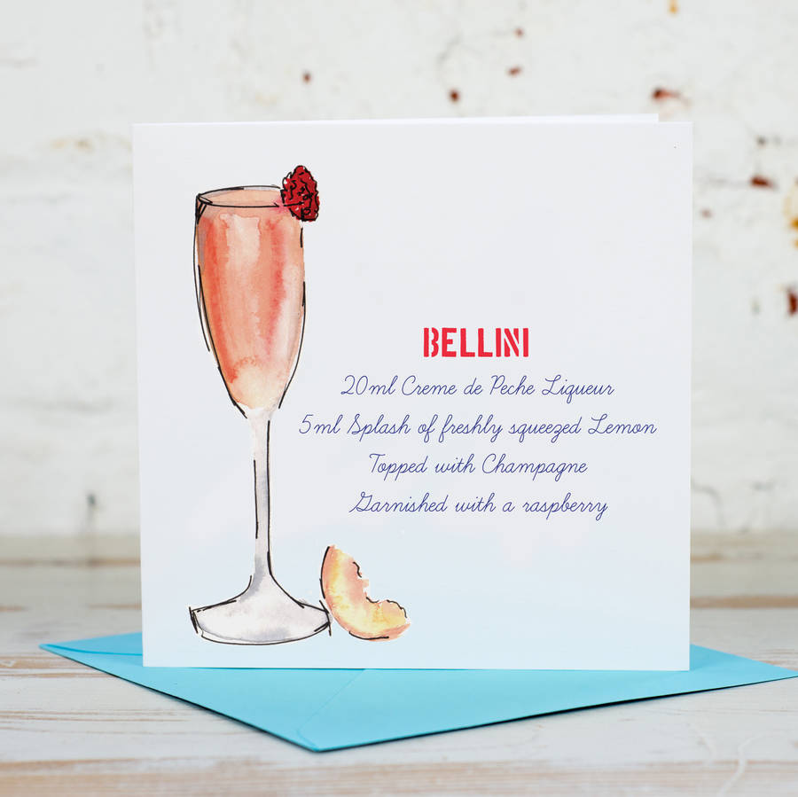 Bellini Cocktail Recipe Card By Yellowstone Art Boutique | notonthehighstreet.com