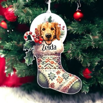 Personalised Golden Retriever Christmas Stocking Bauble, 2 of 2