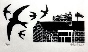 Limited Edition Linocut Print. Swifts Over London, 3 of 3