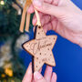 Baby's First Christmas Star Decoration, Solid Beech, thumbnail 1 of 9