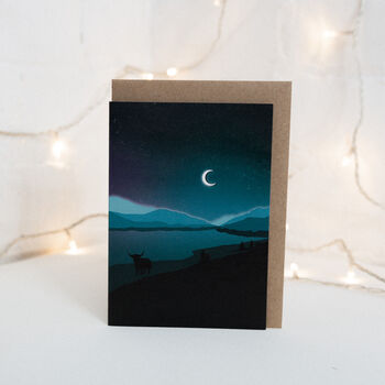Highland Cow And Scottish Loch With Moon, 2 of 3