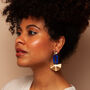 Inez – Blue And Gold Fan Art Deco Acrylic Statement Dangle Earrings, thumbnail 4 of 6
