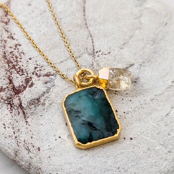 The Duo Emerald Necklace, 18ct Gold Plated, 2 of 12