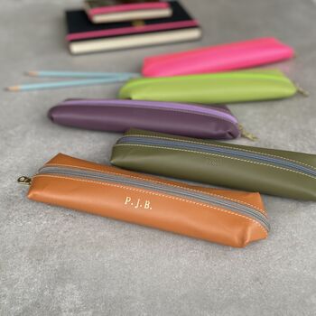 Personalised Recycled Leather Zipped Pen Case, 2 of 8