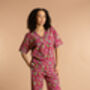 Indian Cotton Fuchsia Freesia Print Pyjama Set, thumbnail 1 of 4