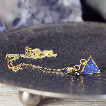 Blue Druzy And Sapphire Triangle Necklace, 2 of 10