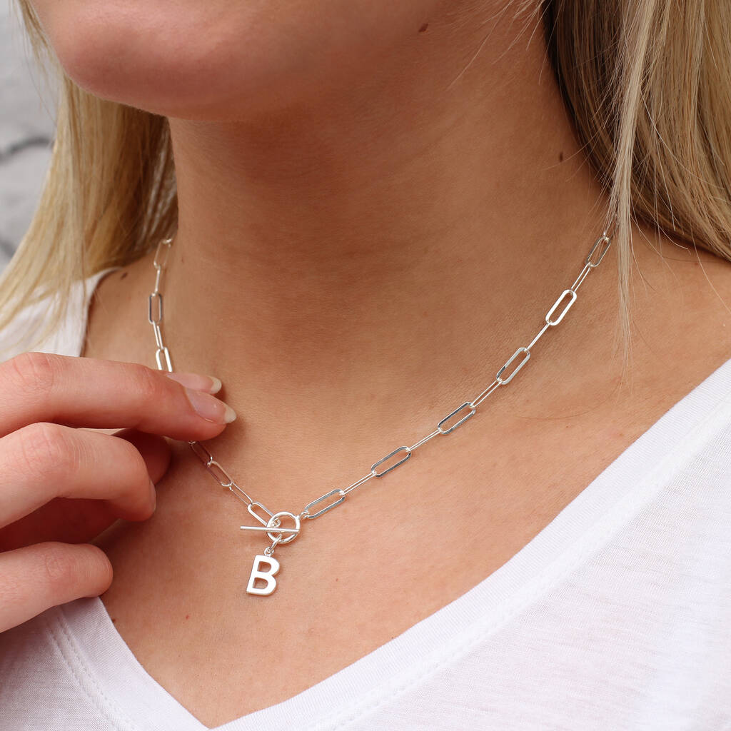 Gold Plated Or Sterling Silver Initial Tbar Necklace, 1 of 4