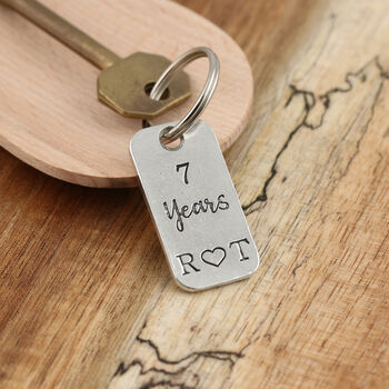 7th Anniversary Couples Gift Milestone Year Keyring, 4 of 8