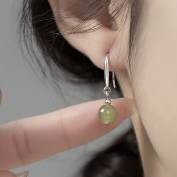 Sterling Silver Vintage Style Jade Gemstone Hook Earrings, 3 of 5