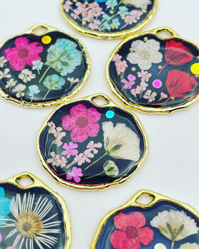 Elegant Black Earrings With Pink Flowers, 4 of 11