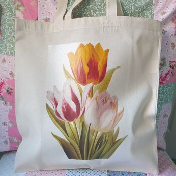 Tulip Illustration Print Cotton Tote Bag, 6 of 10