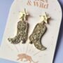 Glitter Cowboy Boot Earrings With Star Studs, thumbnail 2 of 4