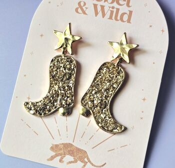 Glitter Cowboy Boot Earrings With Star Studs, 2 of 4