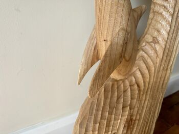 1m Tall Huge Hand Carved Wooden Mother And Baby Dolphin Ornament, 8 of 12