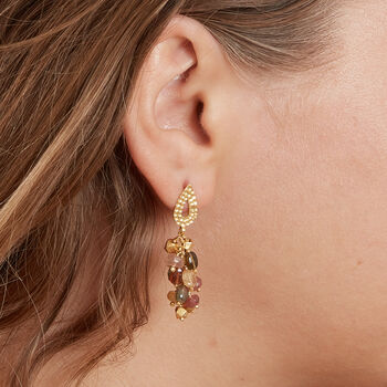 Multicoloured Tourmaline Beaded Cluster Drop Earrings, 2 of 5