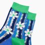 Daisy Stripes Combed Cotton Sheer Pop Socks In Green, thumbnail 2 of 4