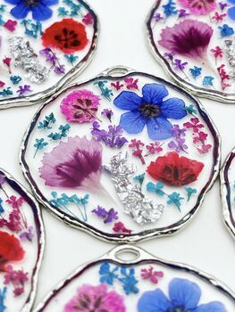 Statement Necklace With Multicolour Flowers In Silver, 7 of 12