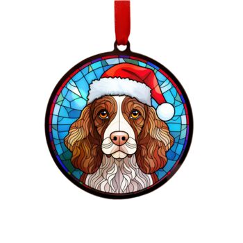 Welsh Springer In Santa Hat Suncatcher Decoration, 5 of 6
